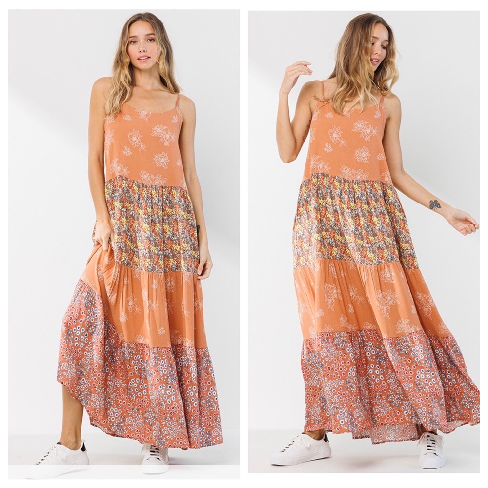 Boho Fabulous Floral Color Block Tiered Maxi dress - Picture 4 of 4